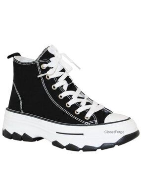 Women's Platform Lace-Up Canvas Sneakers High-Top Rhinestone Casual Shoes